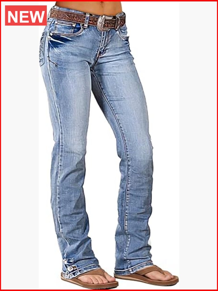 Mid Rise Bootcut Jeans Stretch Flared Denim Pants Trendy